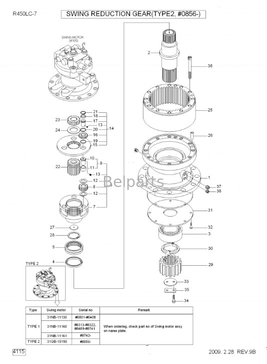 R450-7 de Vermindering Assy 31QUARTERBACK-10140 van r450lc-7 Graafwerktuigswing gearbox swing voor Hyundai