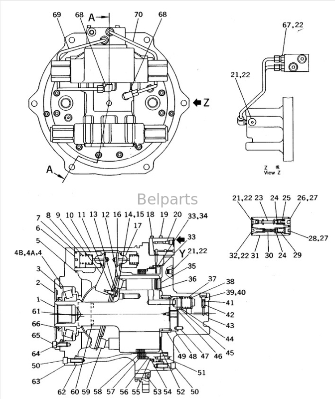 Excavator Travel Motor Assy voor Komatsu PC650-7 Final Drive Assy 209-60-63502 209-60-63501