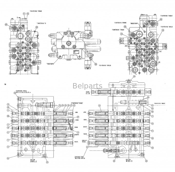 Belparts Graafmachine DX80GO DH80GO Hoofdbesturingsklep voor Doosan Daewoo K1034204 K1042776