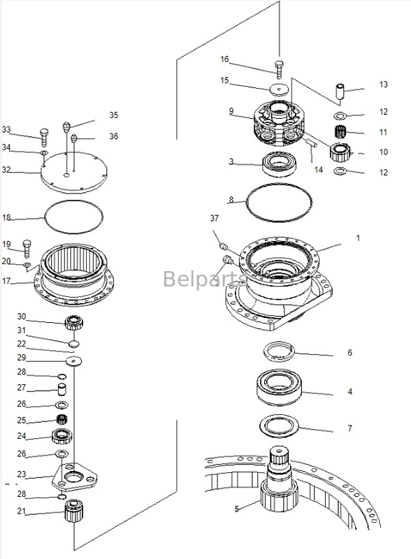 Schommelversnellingsbak PC220-7 voor komatsu Belparts graafmachine schommelreductie assy 206-26-00401 206-26-00400