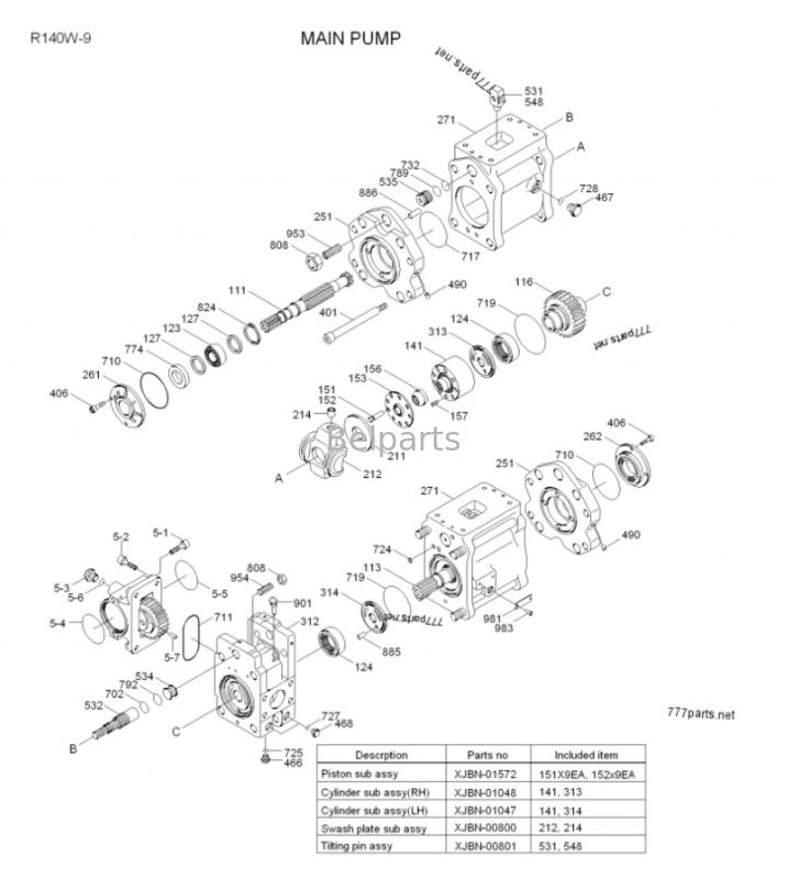 Belparts Excavator Parts Hydraulische hoofdpomp 31Q4-15020 Voor Hyundai R150W-9 R140W-9