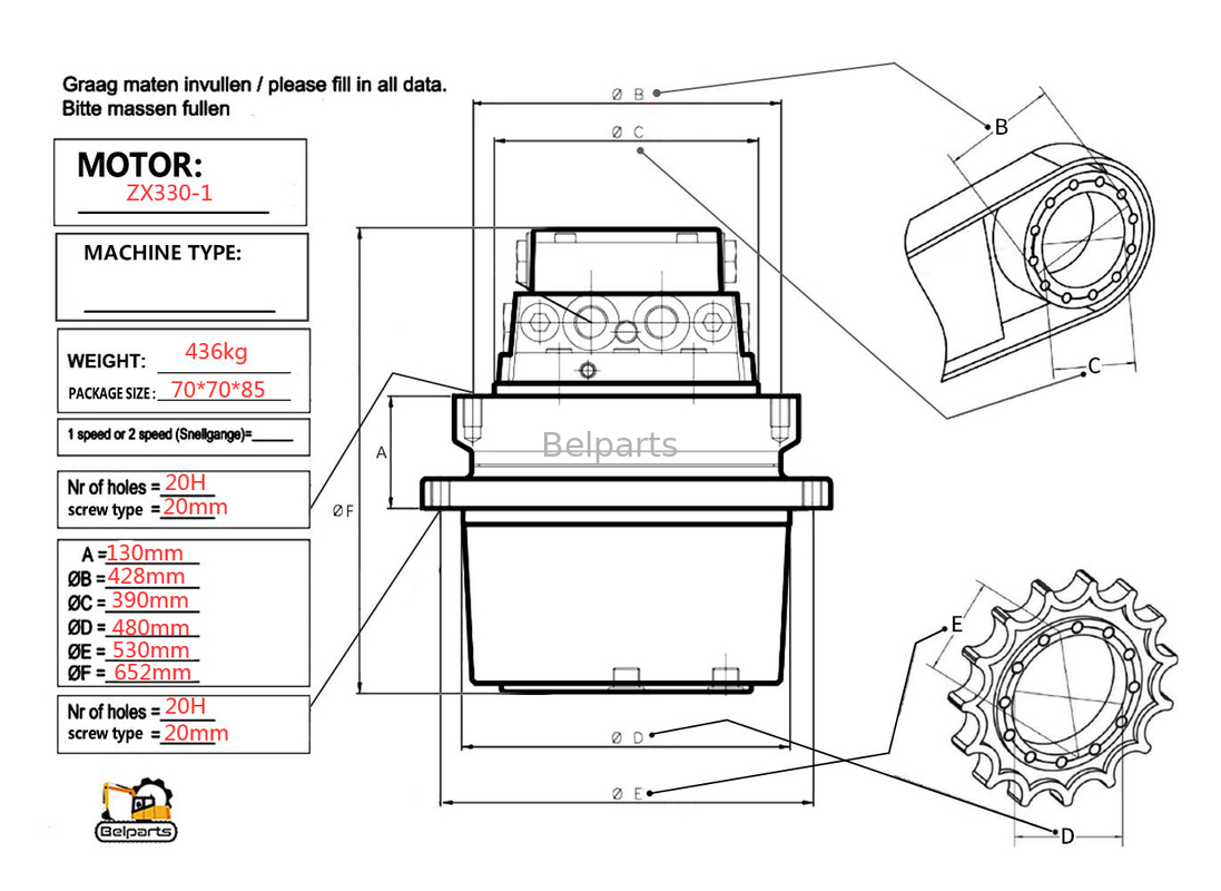 Belondelen U15-3 KX41.2 KX41.2V KX36.3 K008 Graafmachine Hydraulische motor Kubota15 SK1.5 Voor TM01