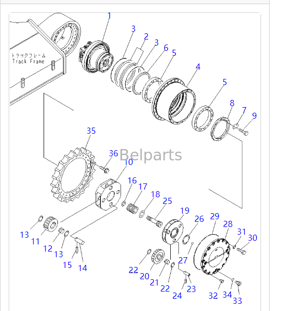 208-27-00411 208-27-00421 Eindaandrijving voor KOMATSU PC390LC-10 PC400-7 PC400LC-7 PC450-7 PC450LC-7 PC450-8 PC450LC-8 Graafmachine Reisspoormotor met reductie