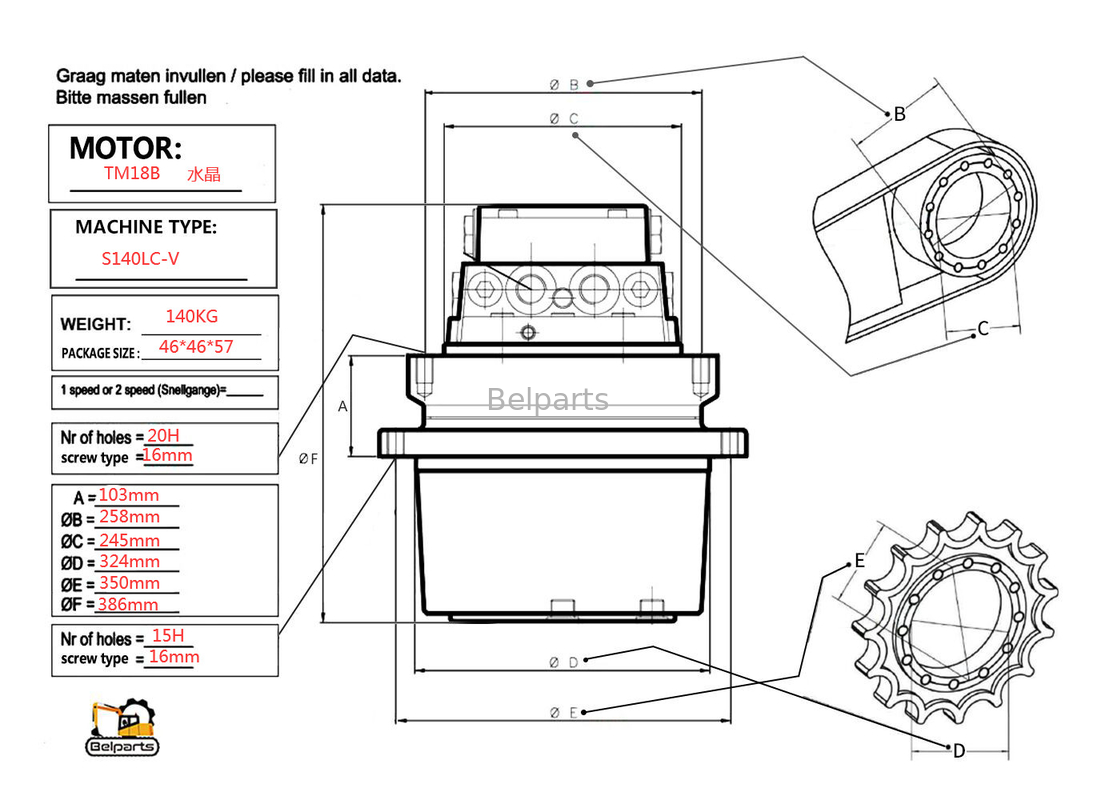 Graafwerktuig Parts s140lc-V Reismotor Assy TM18B voor Doosan 263B2070-00