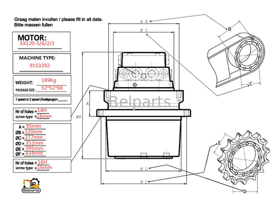 Excavator Spare Parts EX120-5 EX120-6 EX120-2 EX120-3 Final Drive Voor 9150030 Hitachi